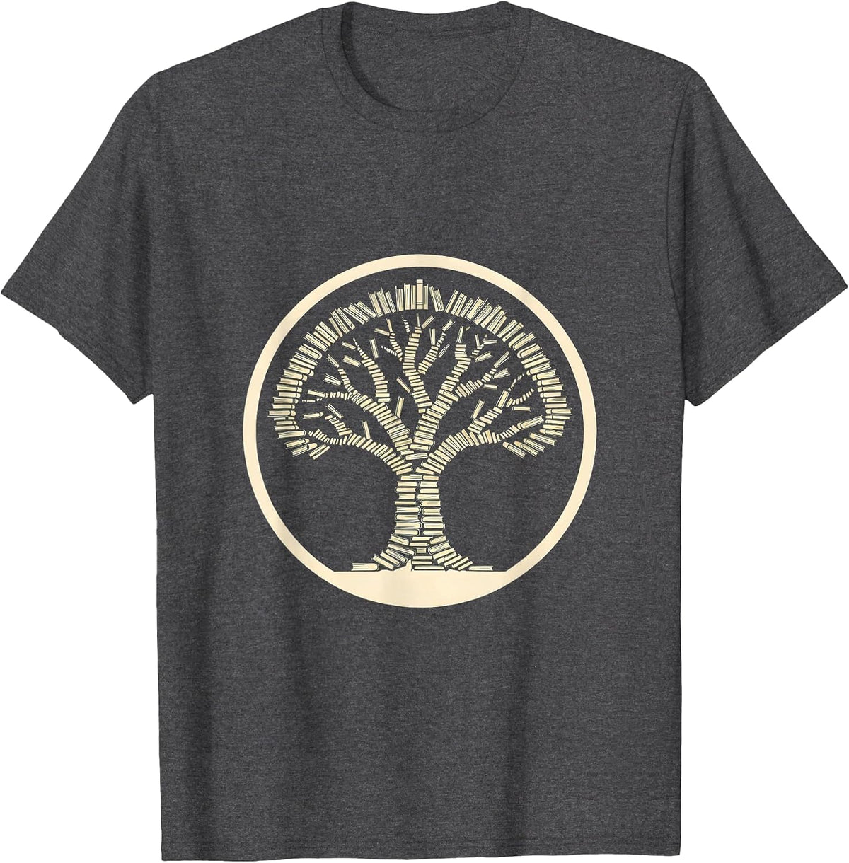 English Teacher Bookshelf Tree Illustration T-Shirt - Dark Heather Grey