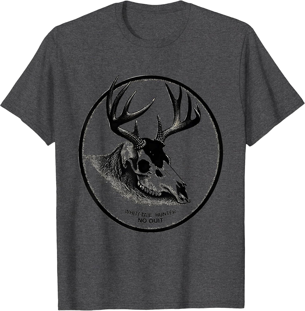 Whitetail Hunter, No Quit Blackwork Dotwork Camo Dad Humor T-Shirt - Dark Heather Grey