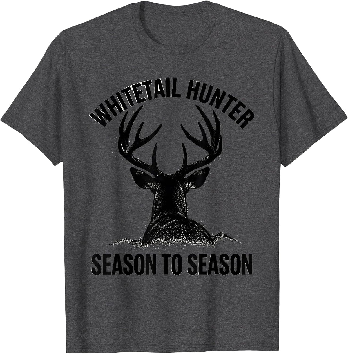 Whitetail Hunter, Season To Season Blackwork Dotwork Hunting T-Shirt - Dark Heather Grey