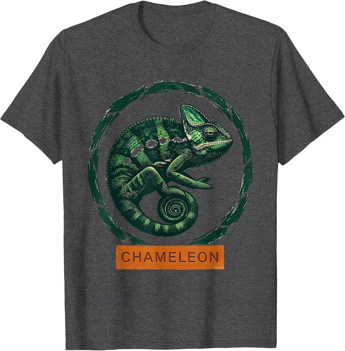 Chameleon Minimalist Badge Line Art Animal T-Shirt - Dark Heather Grey