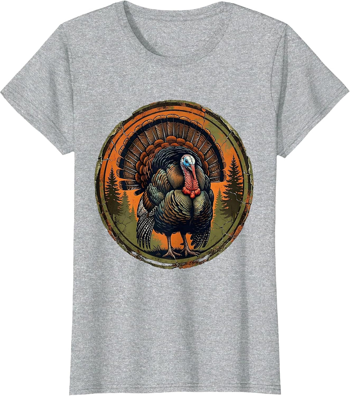 Camo Gobbler Turkey Fanning Tail Forest Design T-Shirt - Heather Grey