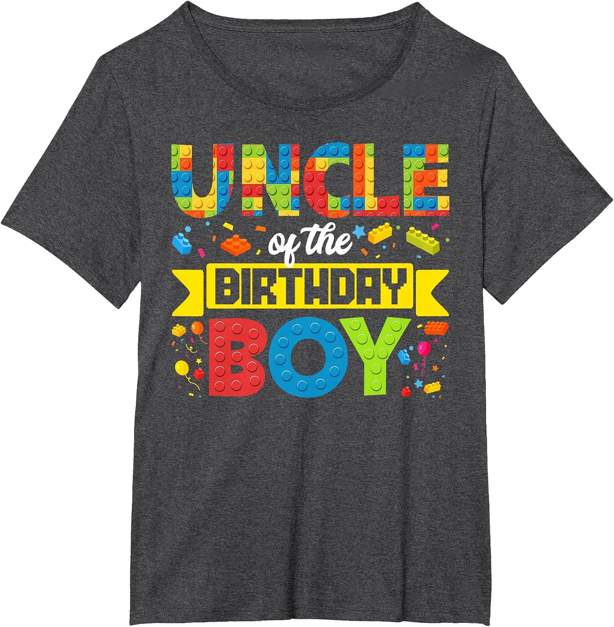Uncle of The Birthday Boy Master Builder Kid Building Blocks T-Shirt - Dark Heather Grey