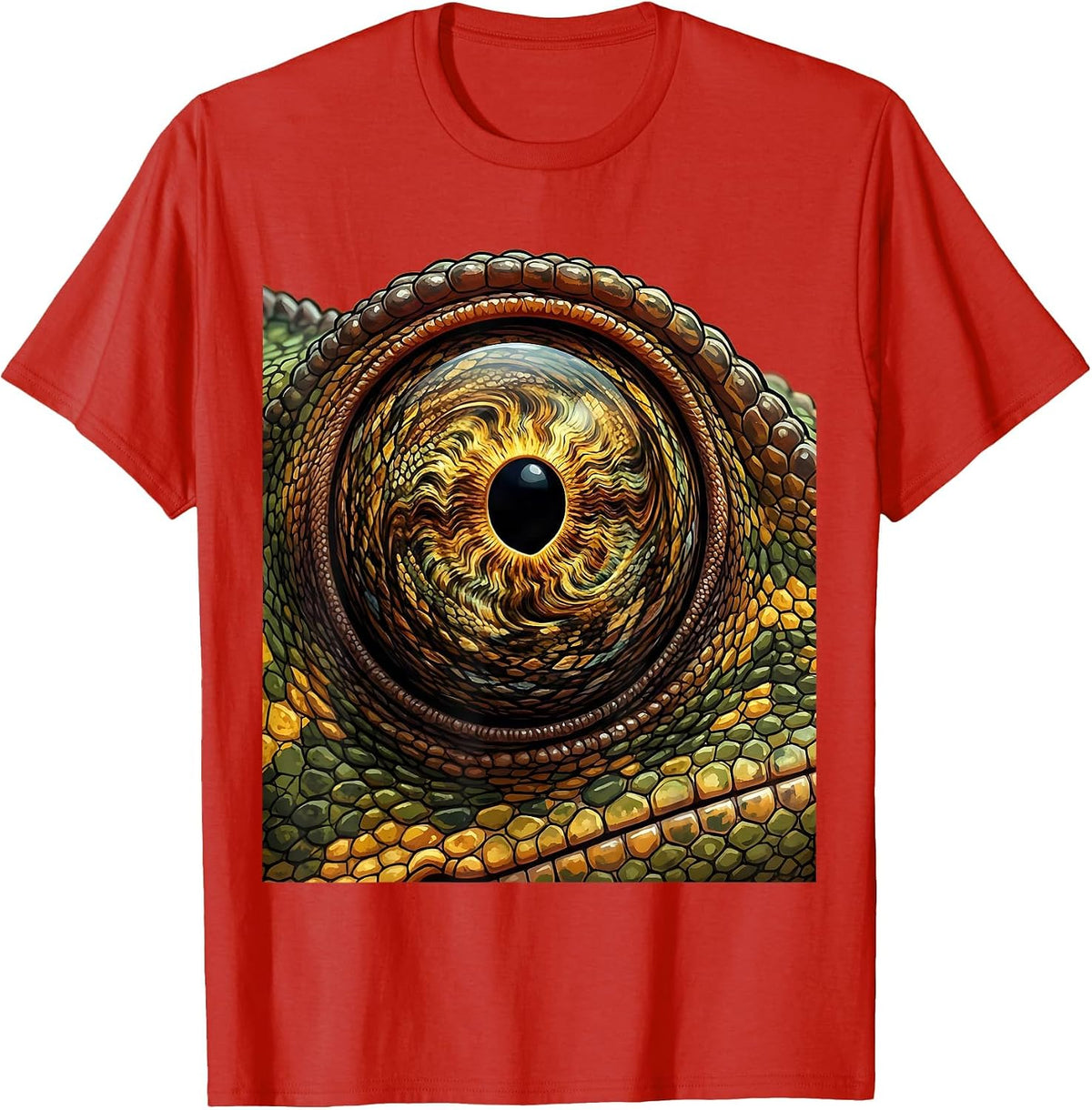 Men's Chameleon Eye Close-Up Swirling Iris Art Design T-Shirt - Red
