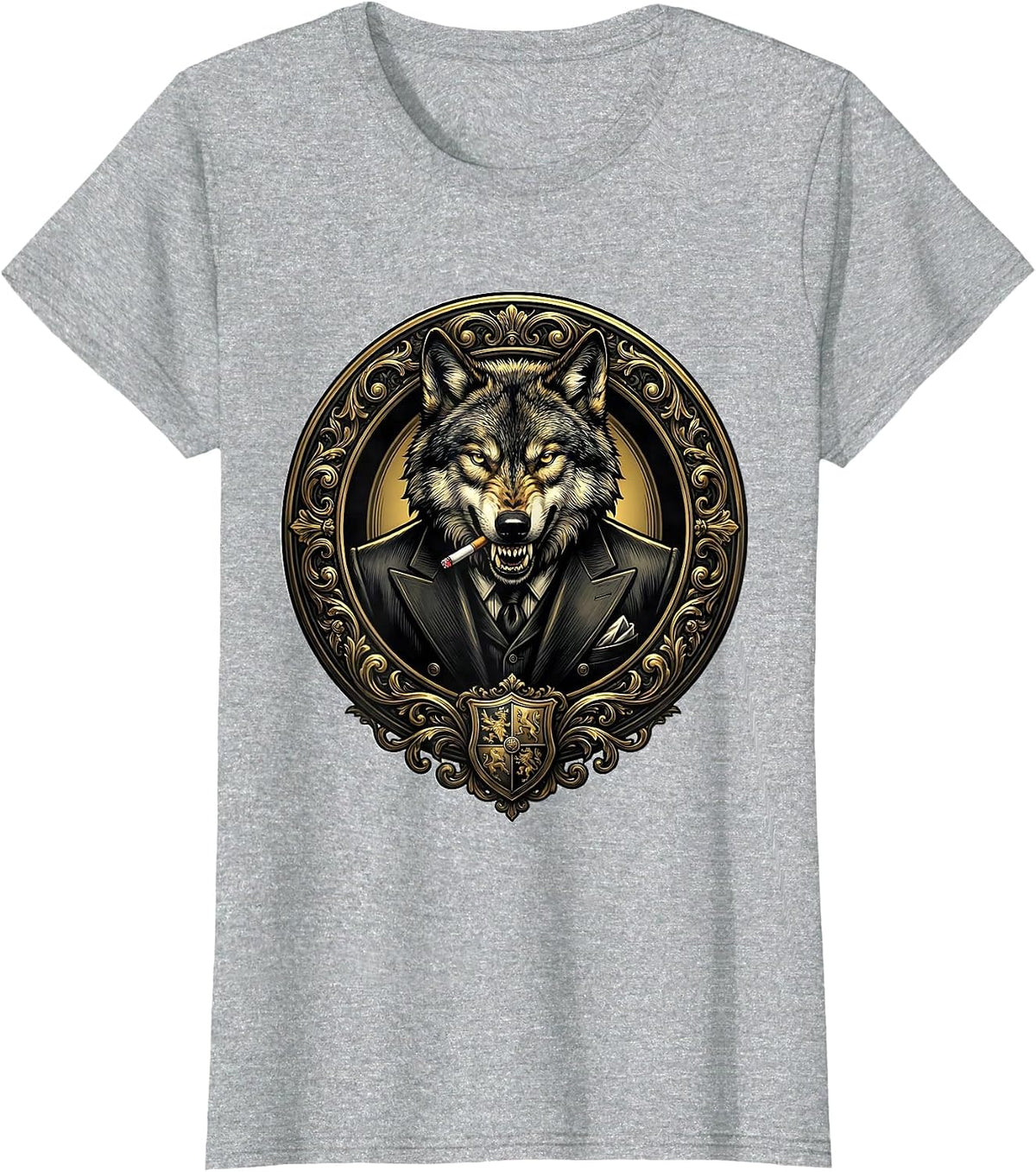 Women's Italian Brainrot Wolf in Designer Suit Smoking T-Shirt - Heather Grey