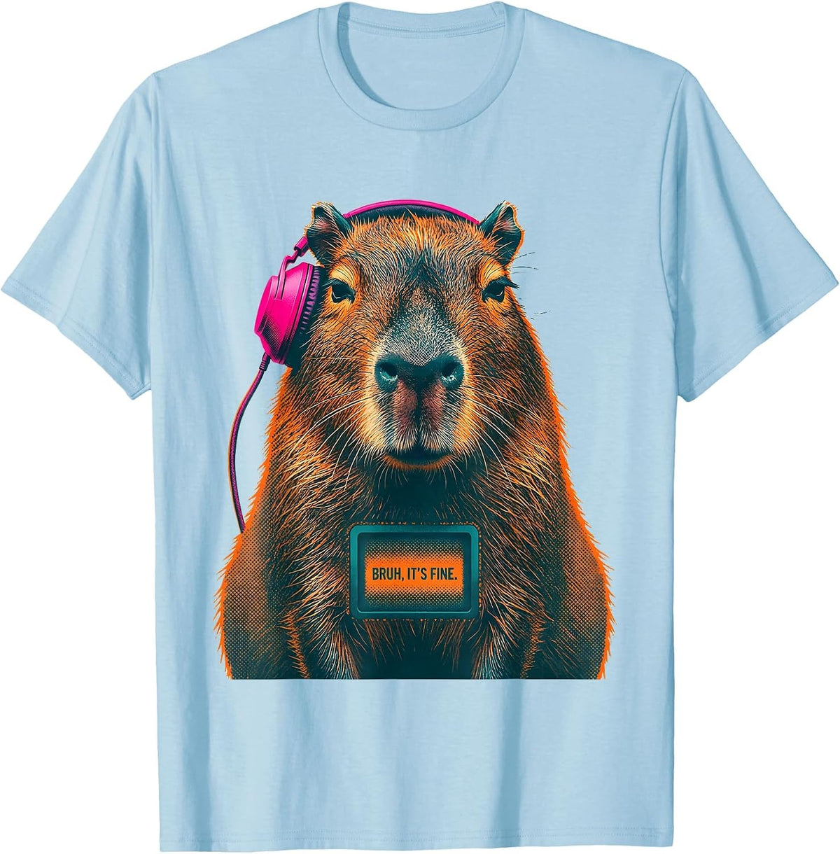 Men's Bruh It's Fine Risograph Capybara Gamer Meme Humor T-Shirt - Baby Blue