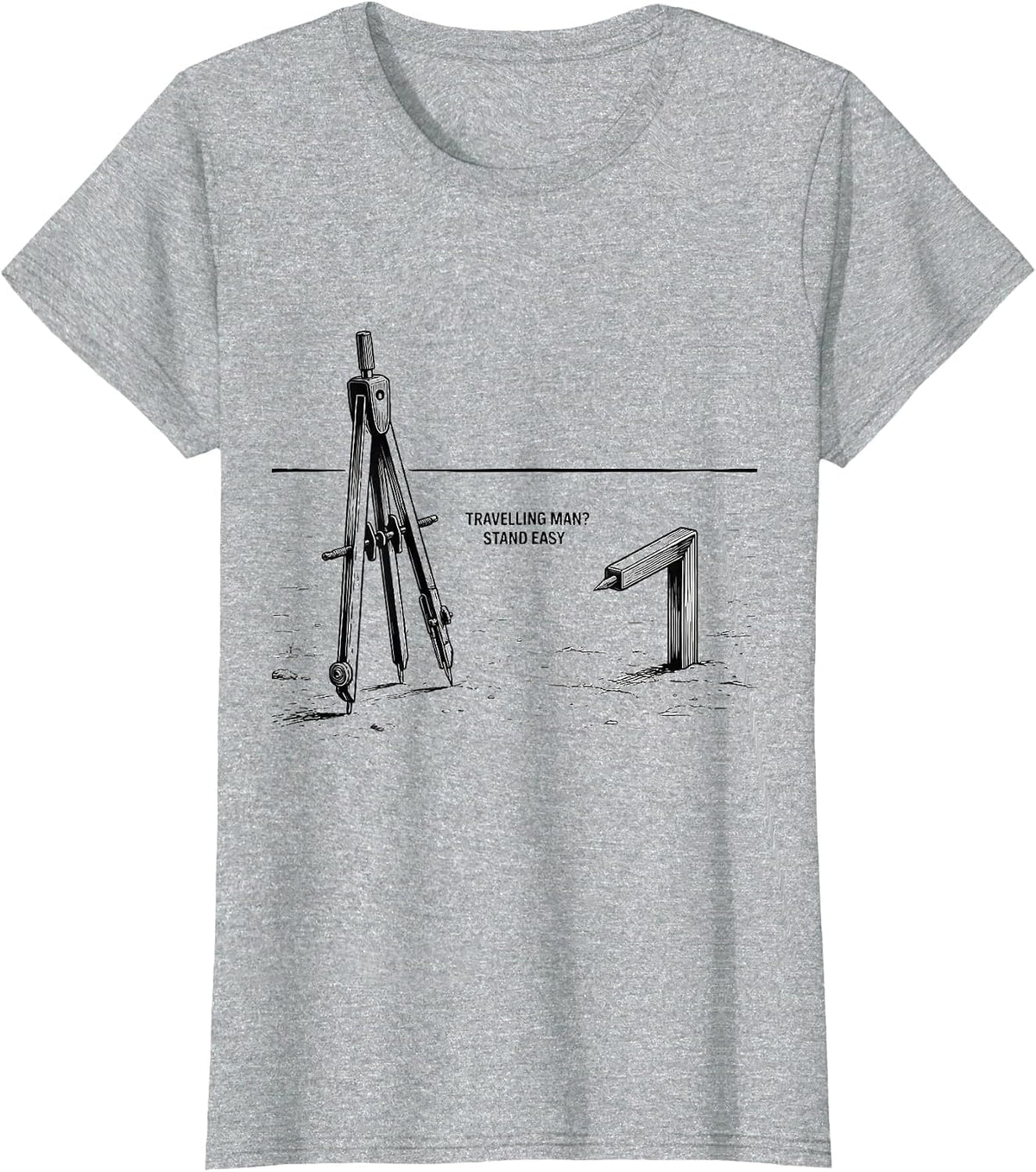 Women's Travelling Man? Stand Easy Line Art Freemason Square T-Shirt - Heather Grey