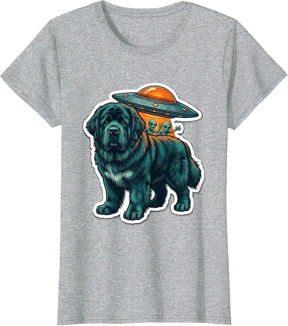 Newfoundland Dog Alien Abduction Funny Novelty Sticker T-Shirt - Heather Grey