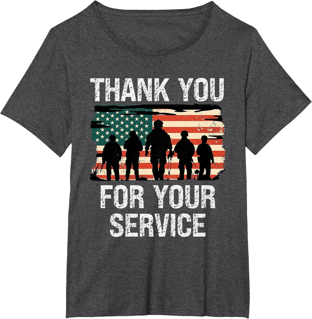 USA Flag Thank You for Your Service - Memorial Veterans Day T-Shirt - Dark Heather Grey