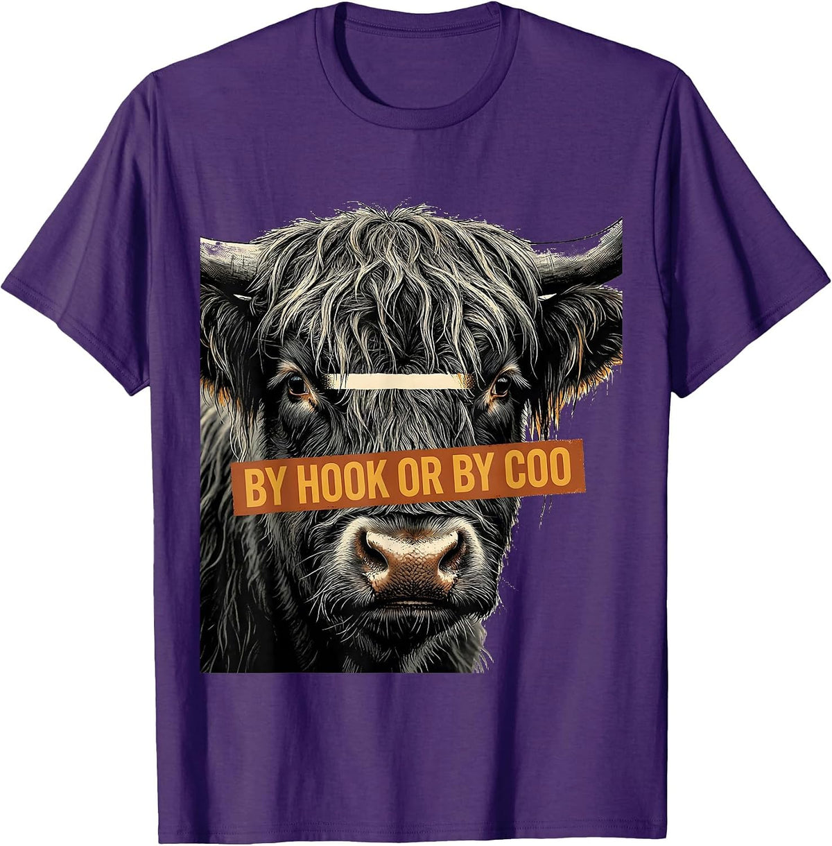 Men's By Hook Or By Coo Funny Highland Cow Humor Scottish Cow T-Shirt - Purple