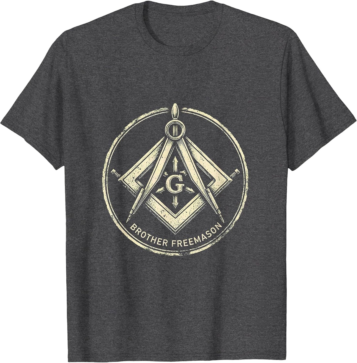 Men's Brother Freemason Rubber Stamp Square and Compass Masonic T-Shirt - Dark Heather Grey
