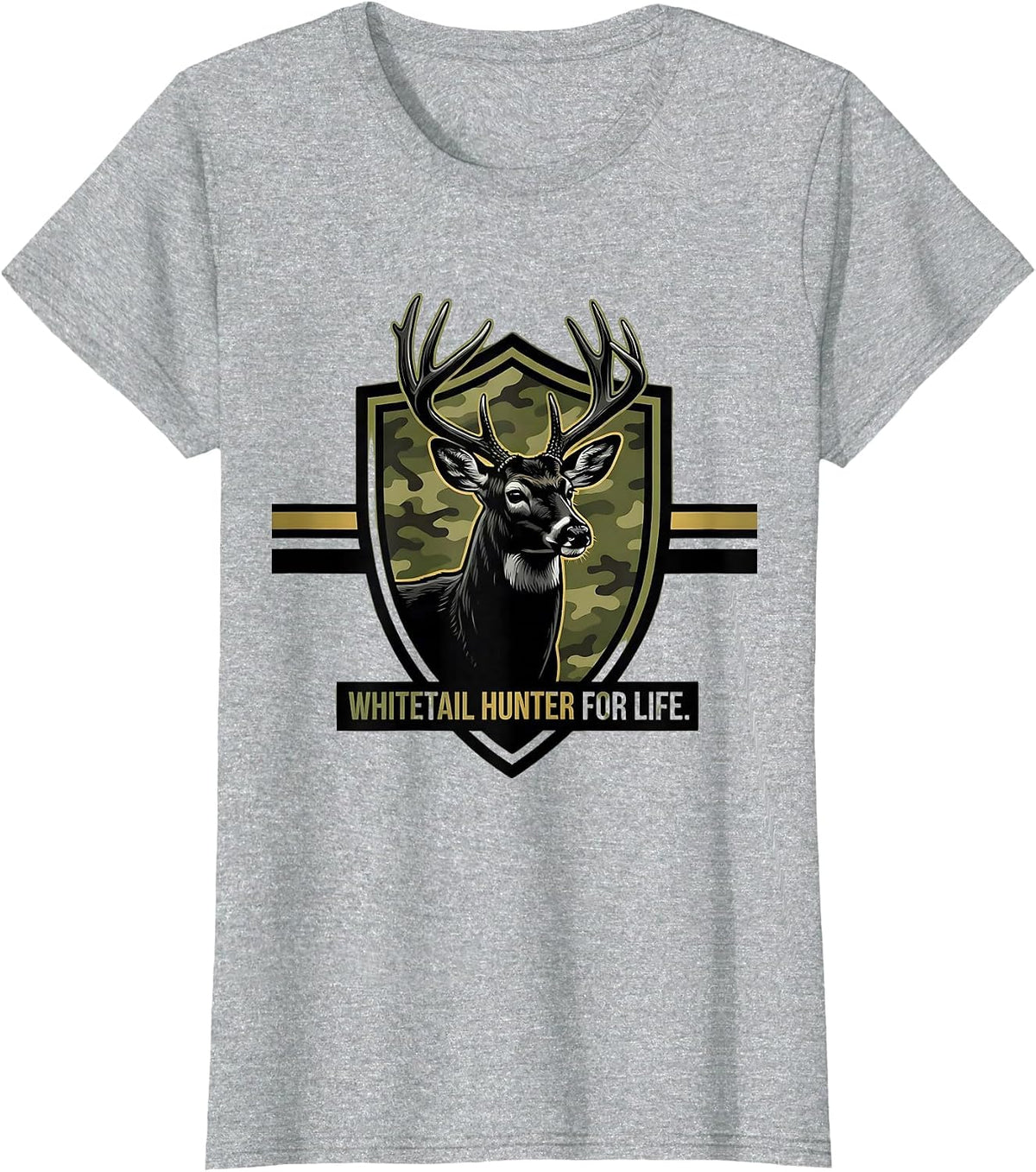 Women's Whitetail Hunter For Life Funny Camo Dad Hunting Humor T-Shirt - Heather Grey