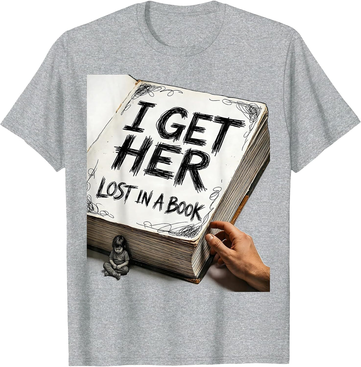 Men's I Get Her Lost In A Book Hand-Sketched Paraeducator T-Shirt - Heather Grey