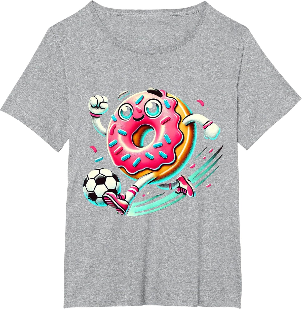 Funny Donut Playing Soccer Food Champ Sports Donut T-Shirt - Heather Grey