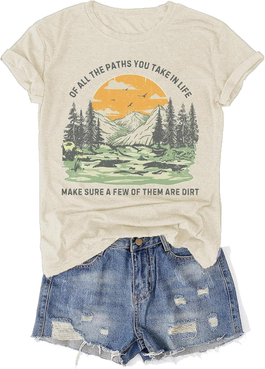 Hiking Shirt for Women Sun Mountain Nature Tee Funny Camping Adventure Graphic T Shirt Outdoor Hike Travel Lovers Top -