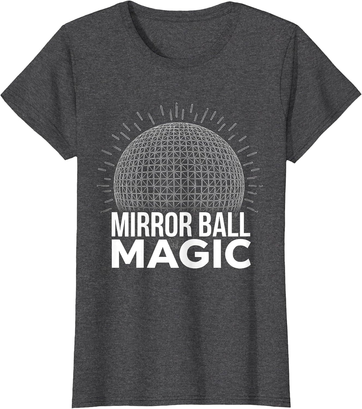 Women's Mirror Ball Magic Disco Graphic Design T-Shirt - Dark Heather Grey