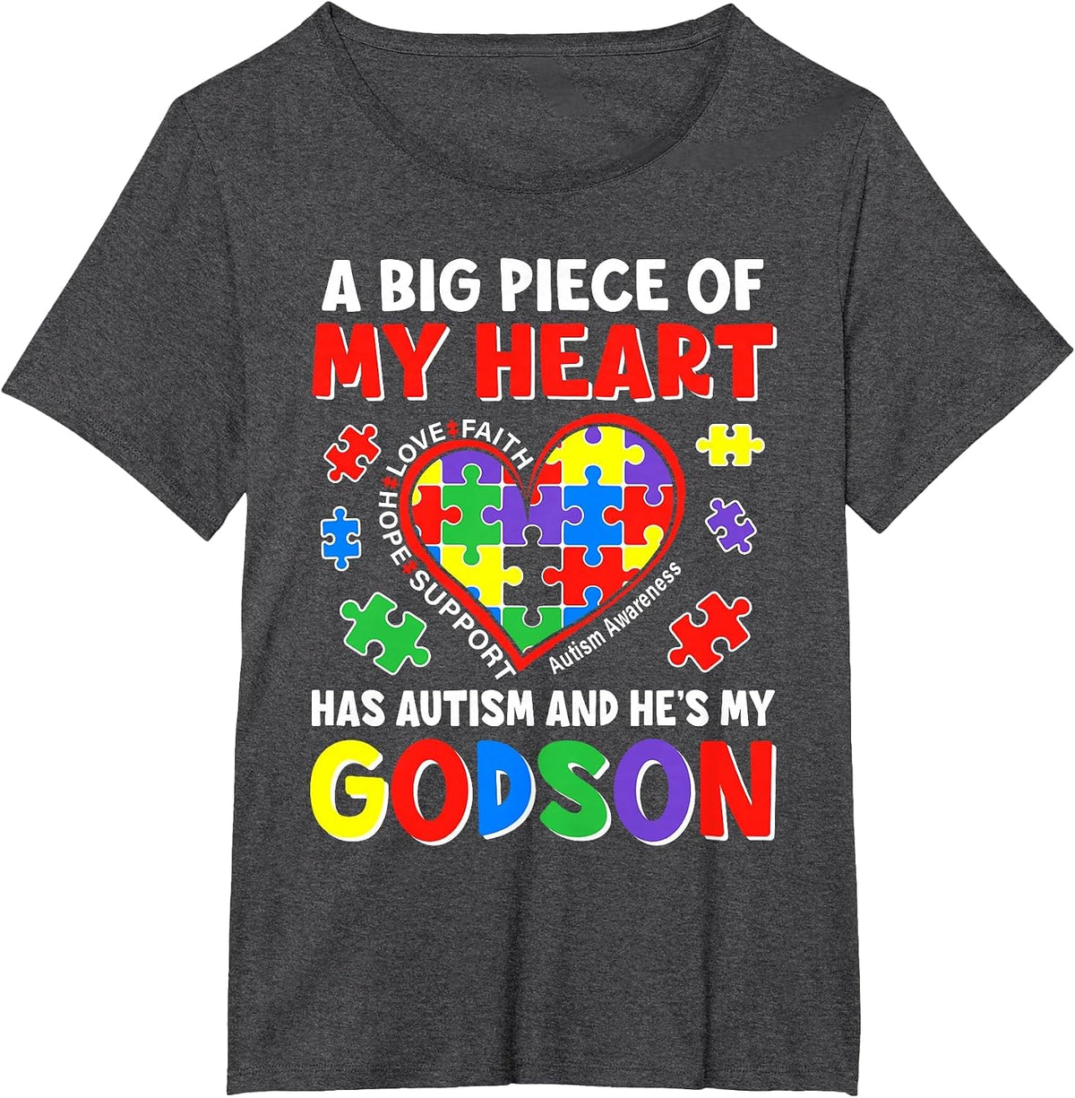 Autism Godparents Autism Awareness Godson Support T-Shirt - Dark Heather Grey