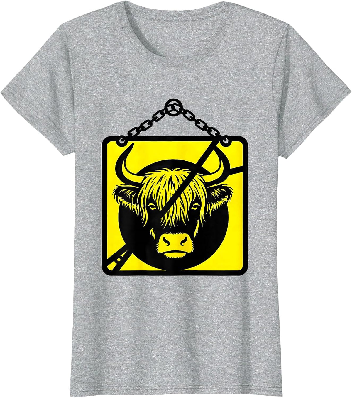 Highland Cow Stencil Graphic Farm Animal Lover Cozy T-Shirt - Heather Grey