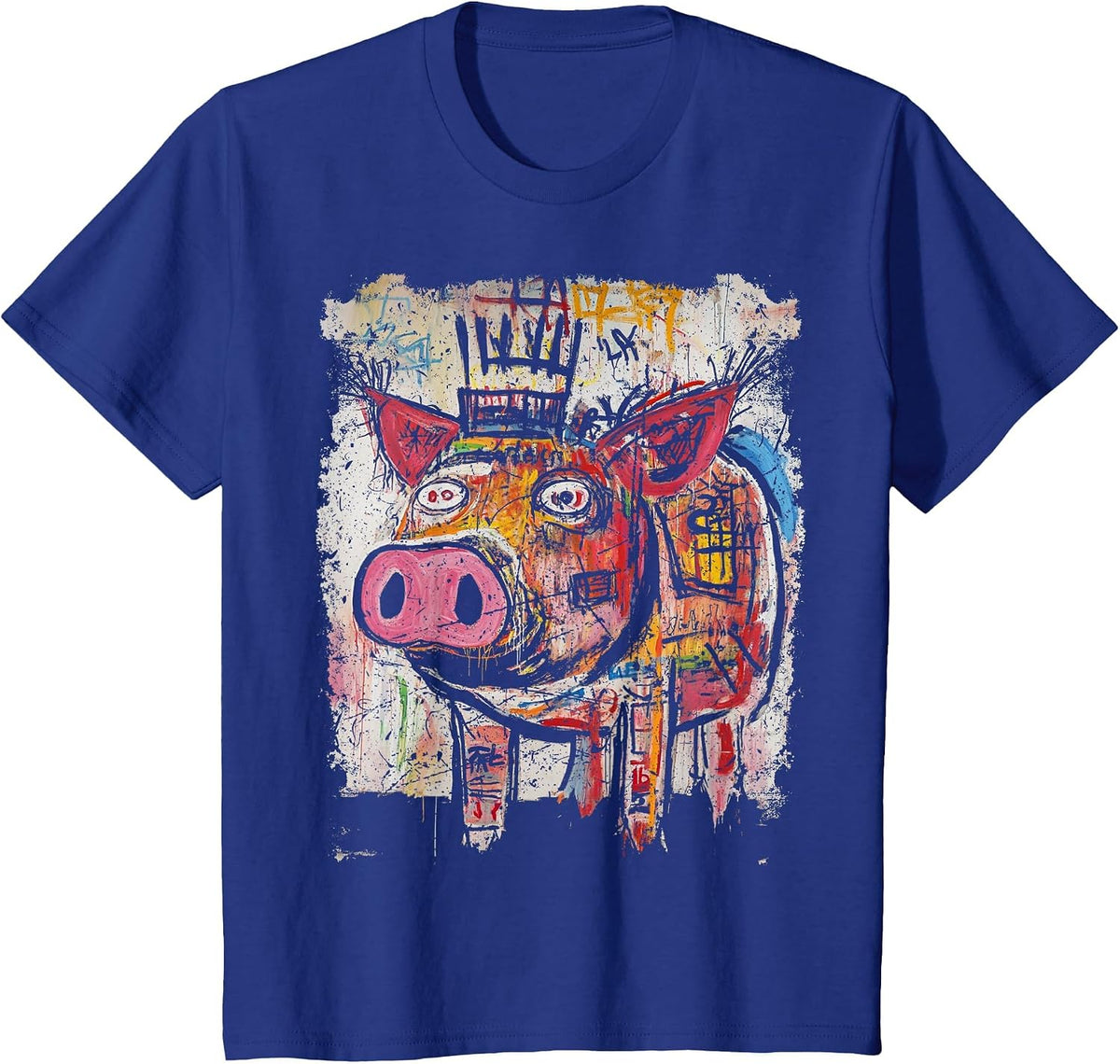 Pop Art Style Pig 90s Men's Graffiti T-Shirt - Royal Blue