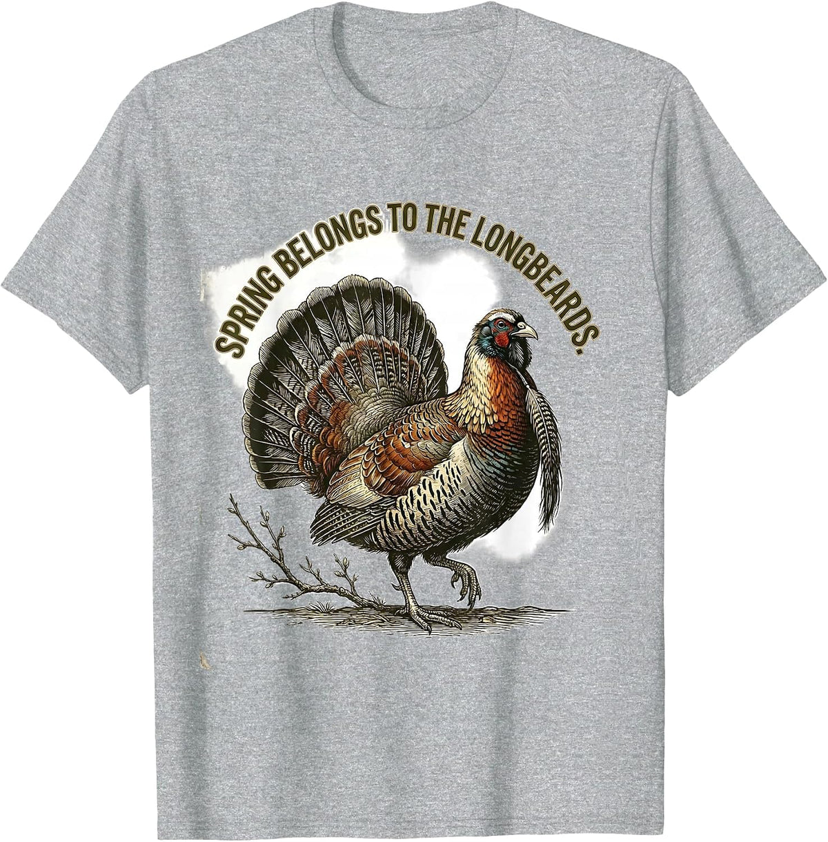 Men's Spring Belongs To The Longbeards Vintage Turkey Hunter Humor T-Shirt - Heather Grey