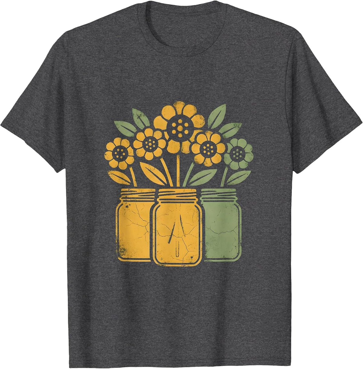 Men's Autumn Mason Jars Wildflower Bouquet Fall Design T-Shirt - Dark Heather Grey