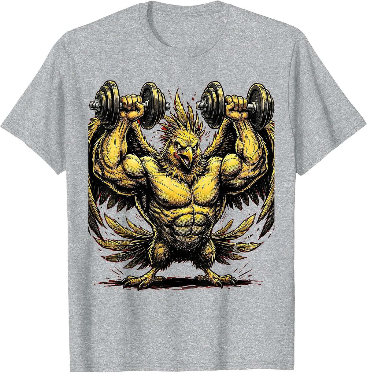 Men's Buff Bird Dumbbell Curls Funny Gym Workout T-Shirt - Heather Grey
