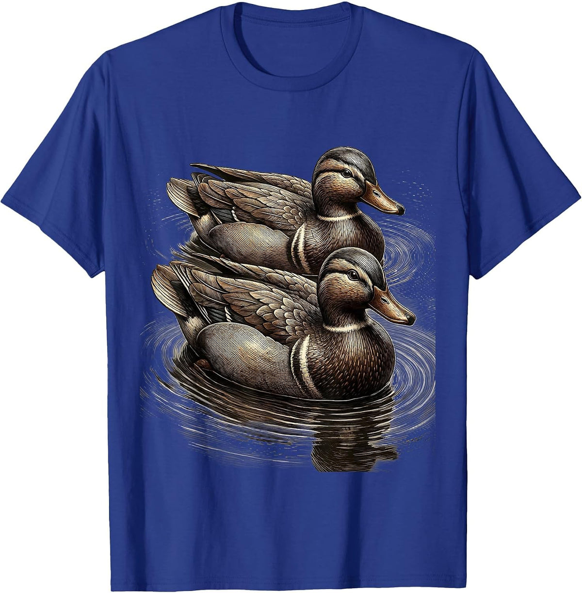 Men's Duck Decoys Floating on Still Water Illustration T-Shirt - Royal Blue