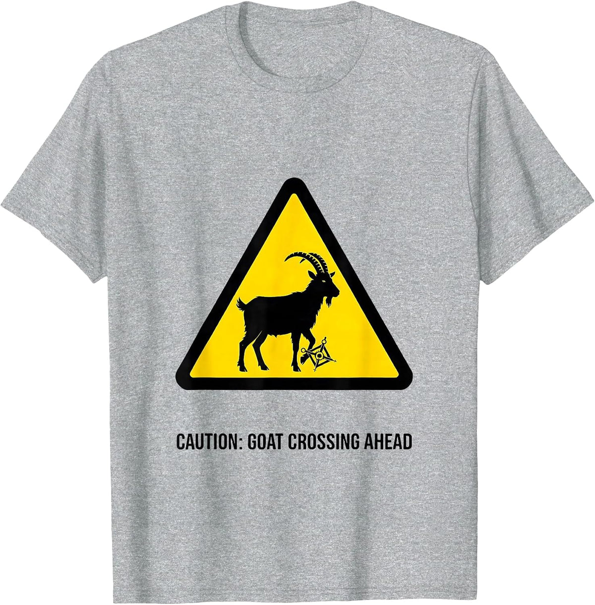 Men's Caution: Goat Crossing Ahead Freemason Square and Compass T-Shirt - Heather Grey