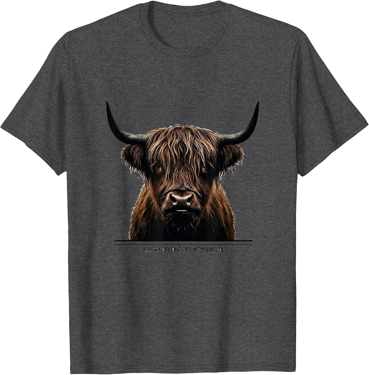 Hairy Coo One Per Household Funny Highland Cow Lover Gift T-Shirt - Dark Heather Grey