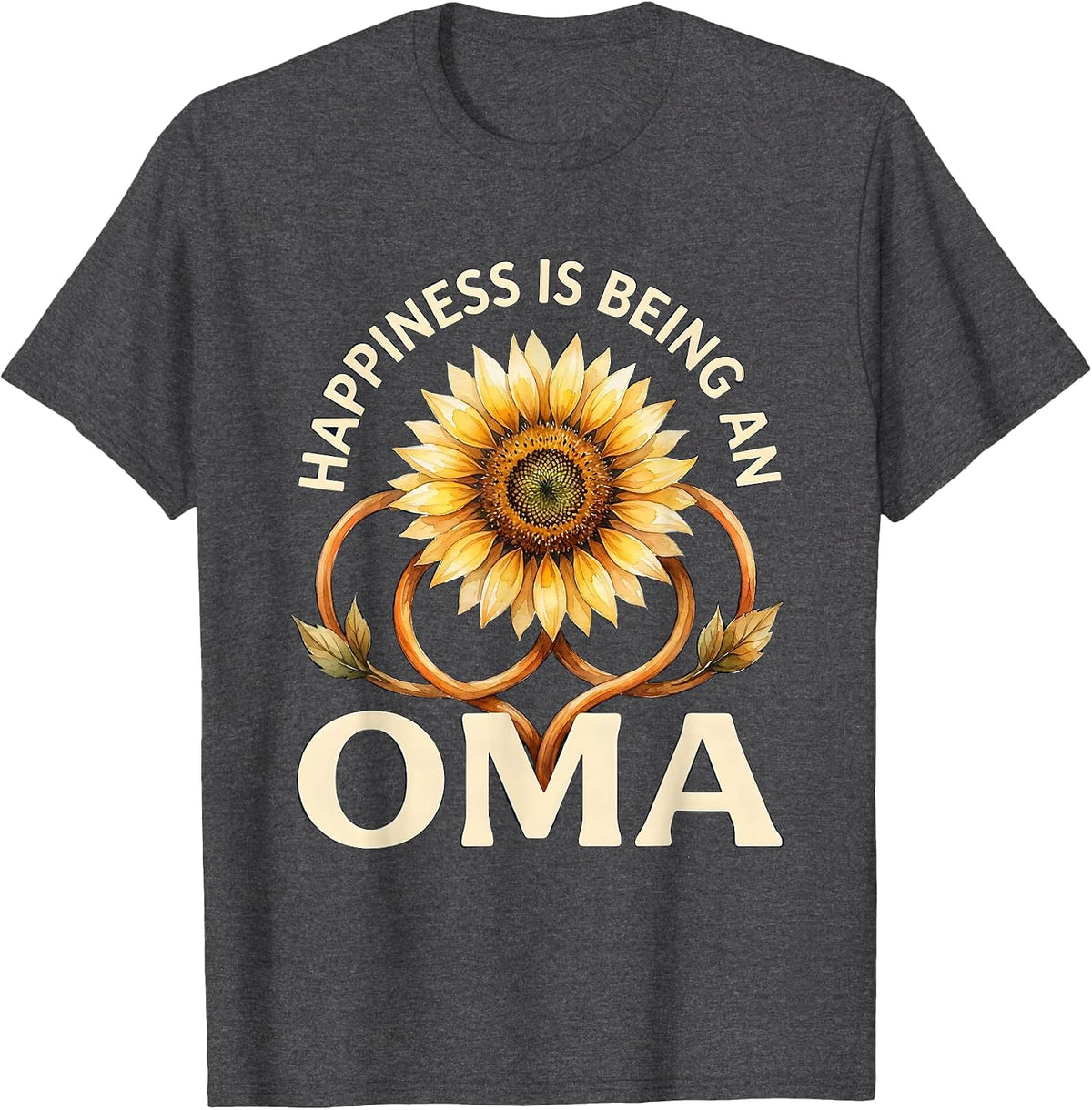 Happiness Is Being An Oma Watercolor Sunflower Grandma T-Shirt - Dark Heather Grey