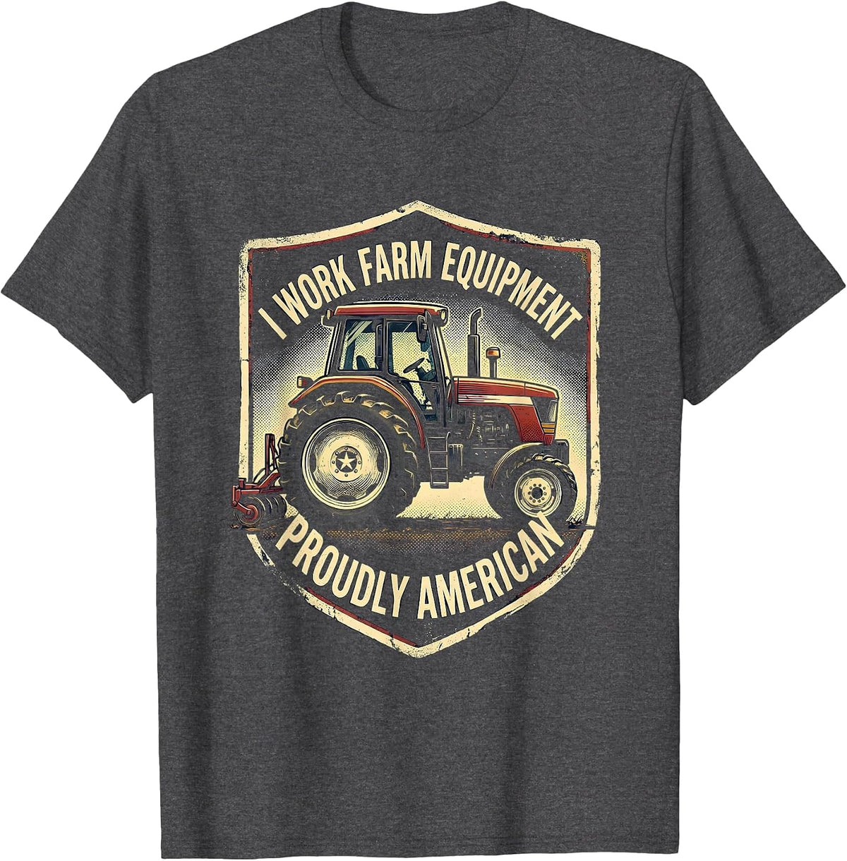 Men's I Work Farm Equipment, Proudly American Farmer T-Shirt - Dark Heather Grey