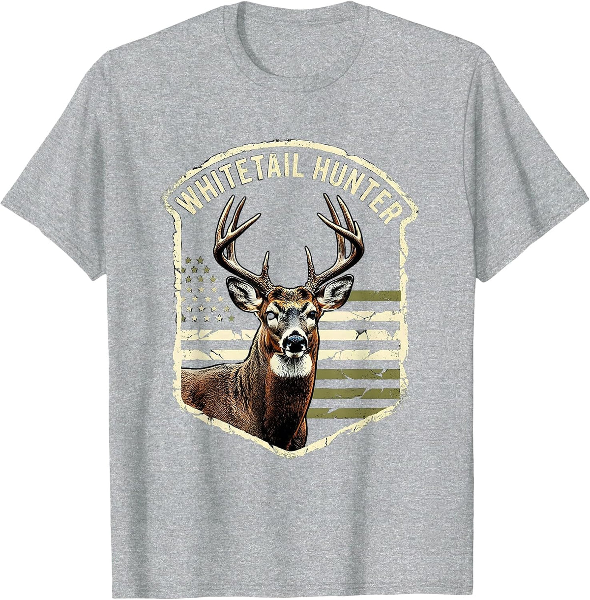 Men's Whitetail Hunter Distressed Whitetail Buck Hunting Dad Gift T-Shirt - Heather Grey