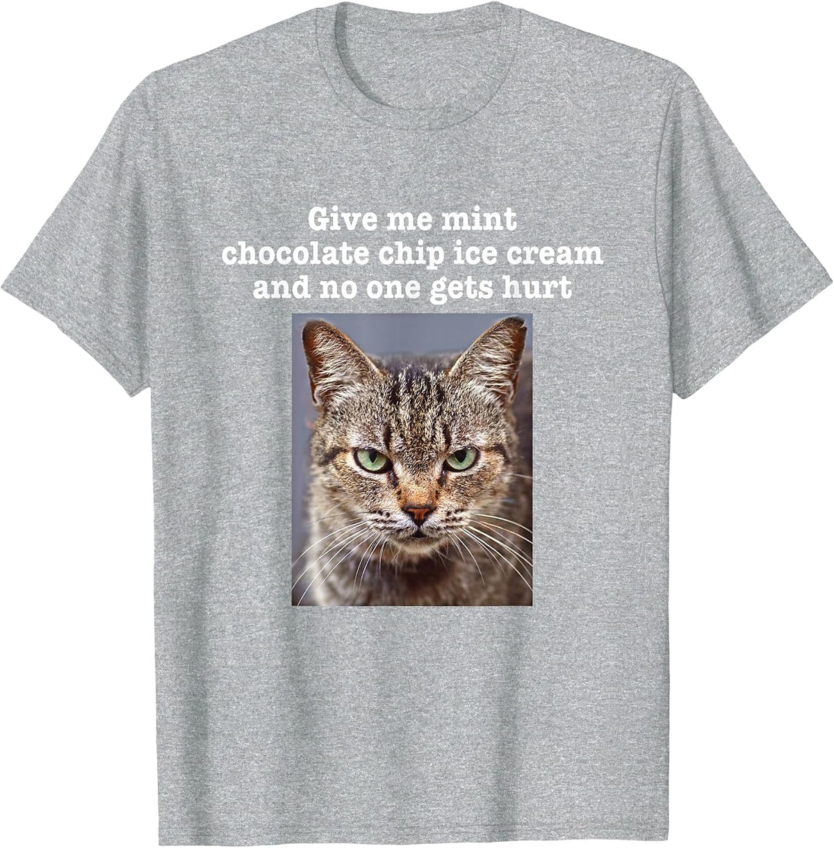 Funny Sarcastic Gray Tabby Cat Mint Chocolate Chip Ice Cream T-Shirt - Heather Grey