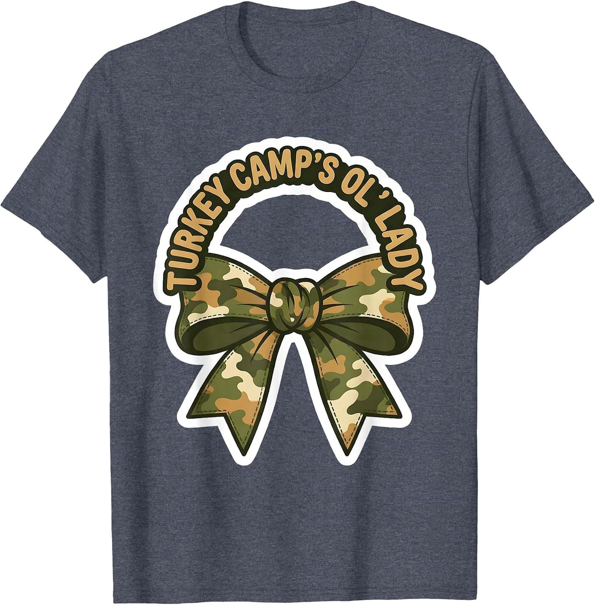 Turkey Camp's Ol' Lady Camo Bow Hunting Coquette T-Shirt - Heather Blue