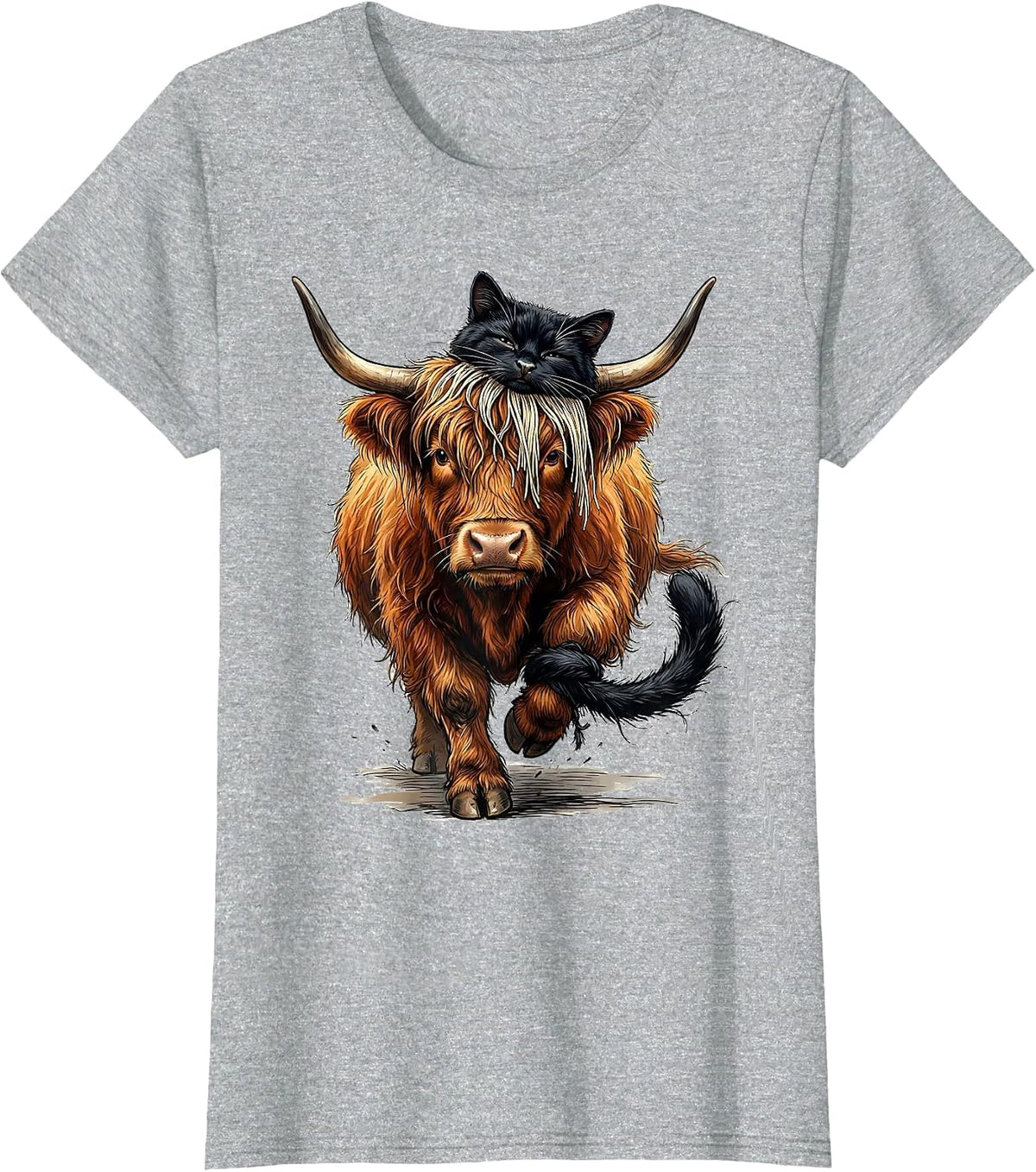 Shaggy Highland Cow Halloween Costume Humor T-Shirt - Heather Grey