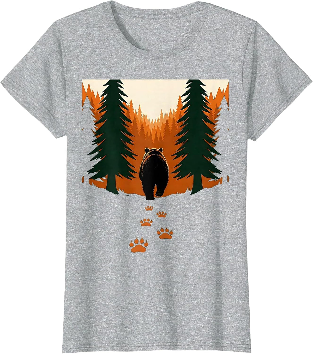 Bear Tracks Into Dark Woods Hunting Graphic T-Shirt - Heather Grey