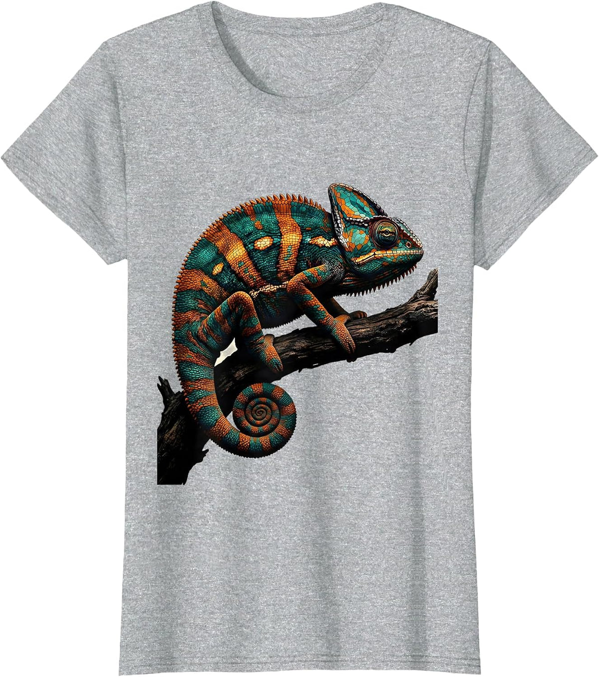 Chameleon on Branch Colorful Animal Kingdom Design T-Shirt - Heather Grey