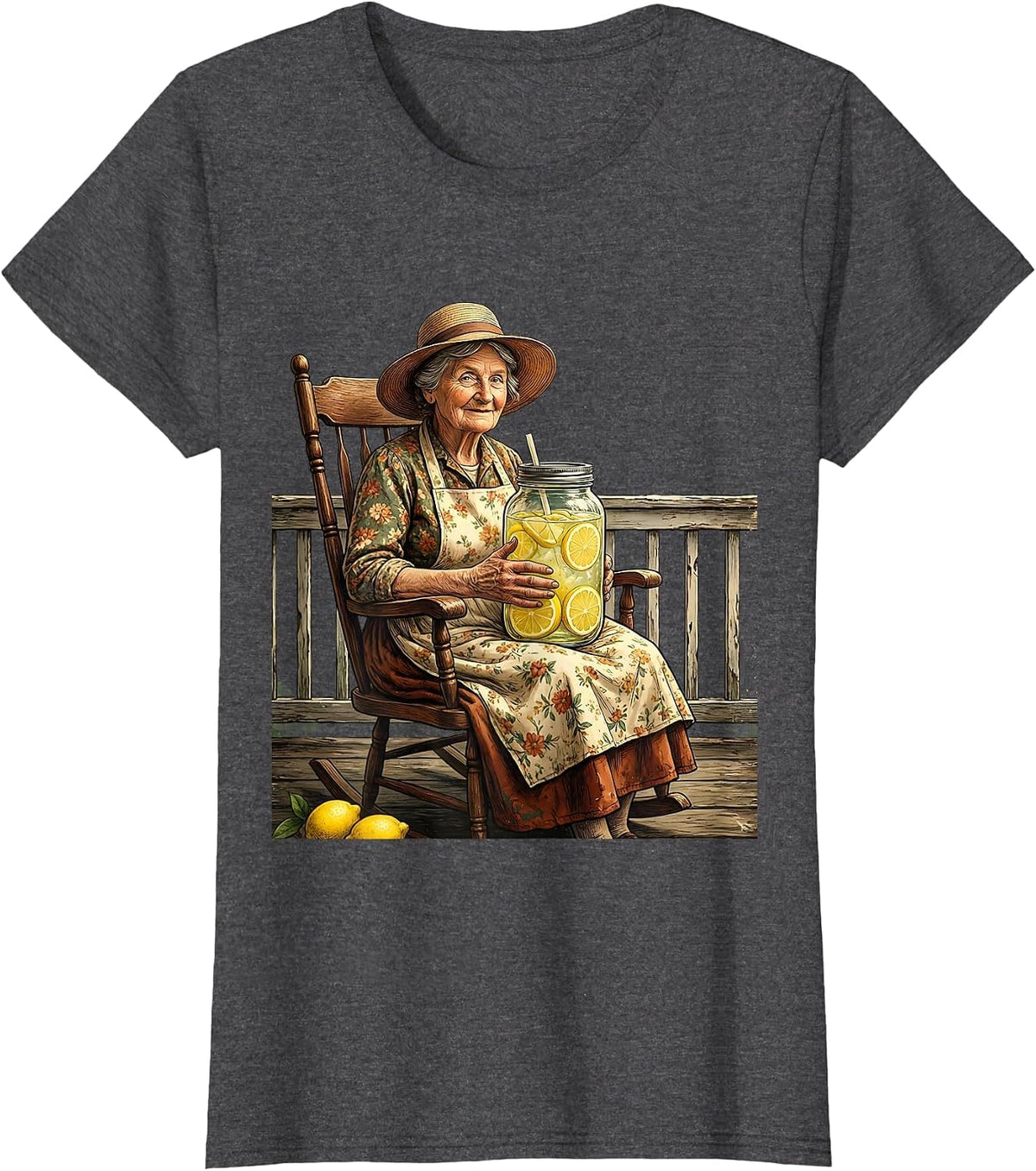 Women's Nana Lemonade Mason Jar Graphic Tee T-Shirt - Dark Heather Grey