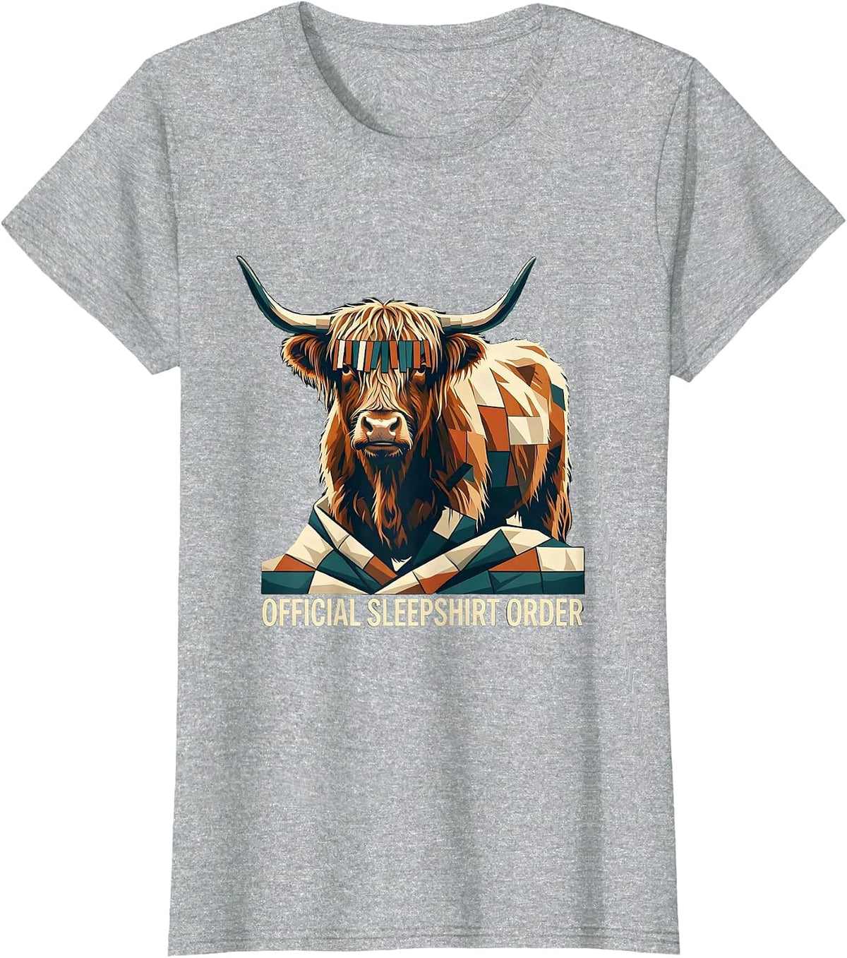 Official Sleepshirt Order Cozy Highland Cow Quilt Block T-Shirt - Heather Grey