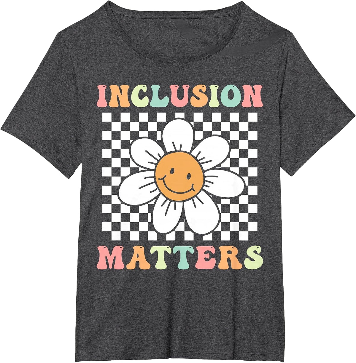 Groovy Inclusion Matters Cute Daisy Flower Special Education T-Shirt - Dark Heather Grey