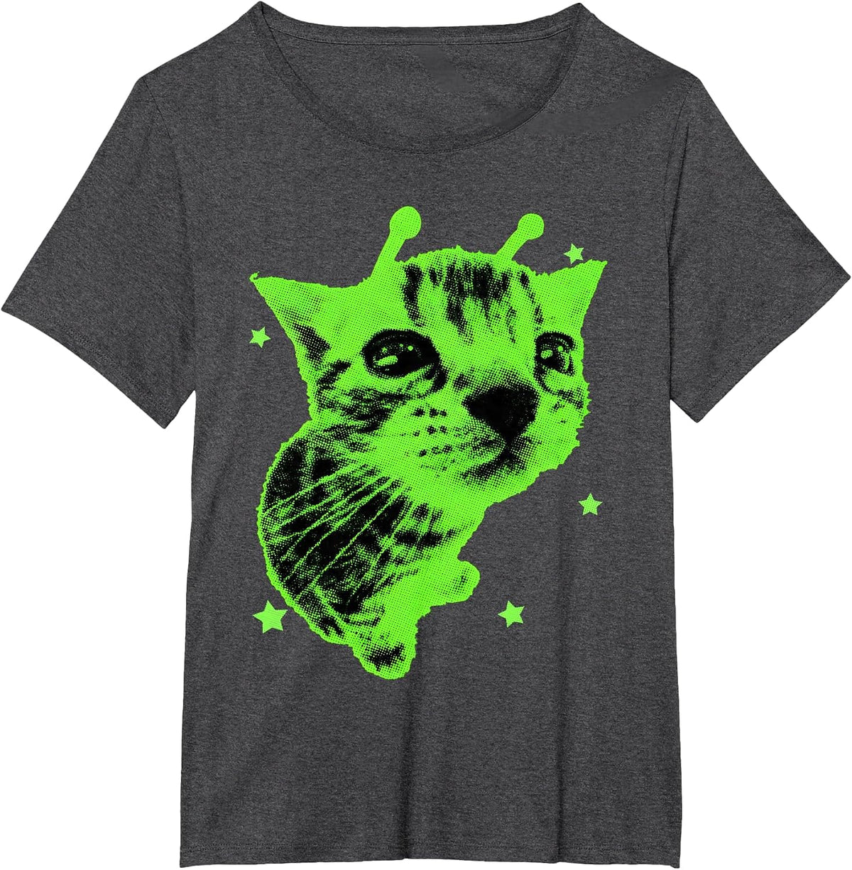 Alien Cat Meme Retro Silly Cat Y2K Vintage Space Kitty Funny T-Shirt - Dark Heather Grey