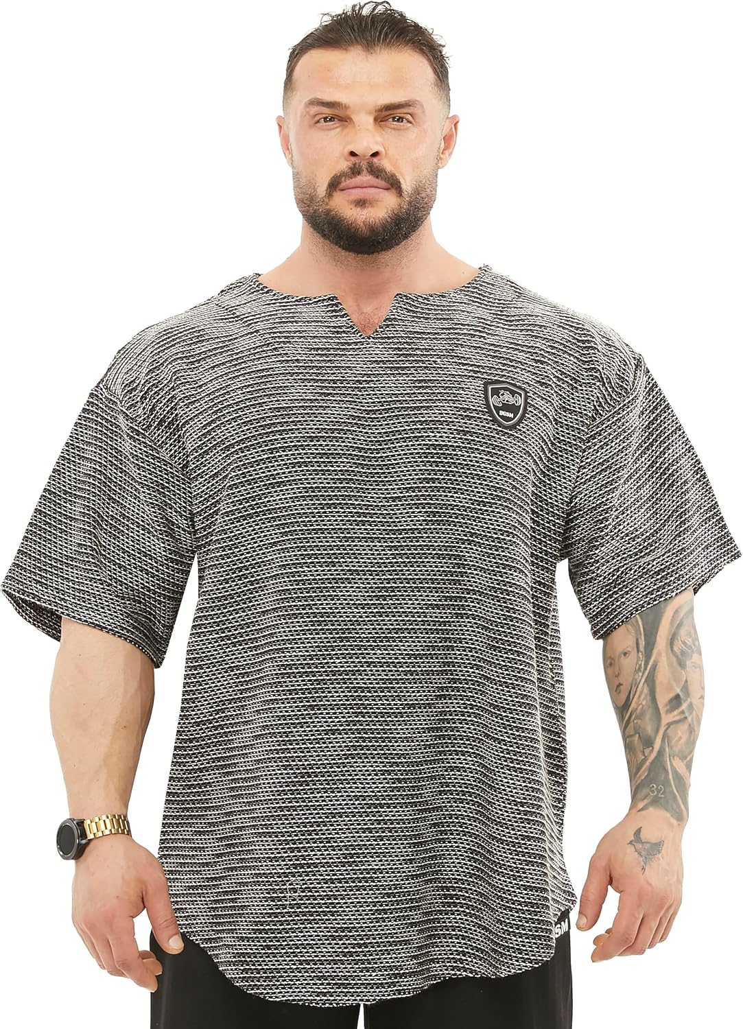Men's Oversize T-Shirt, Bodybuilding, Lifting Cardio Rag Top Thick Fabric Textured Active T-Shirt - Black