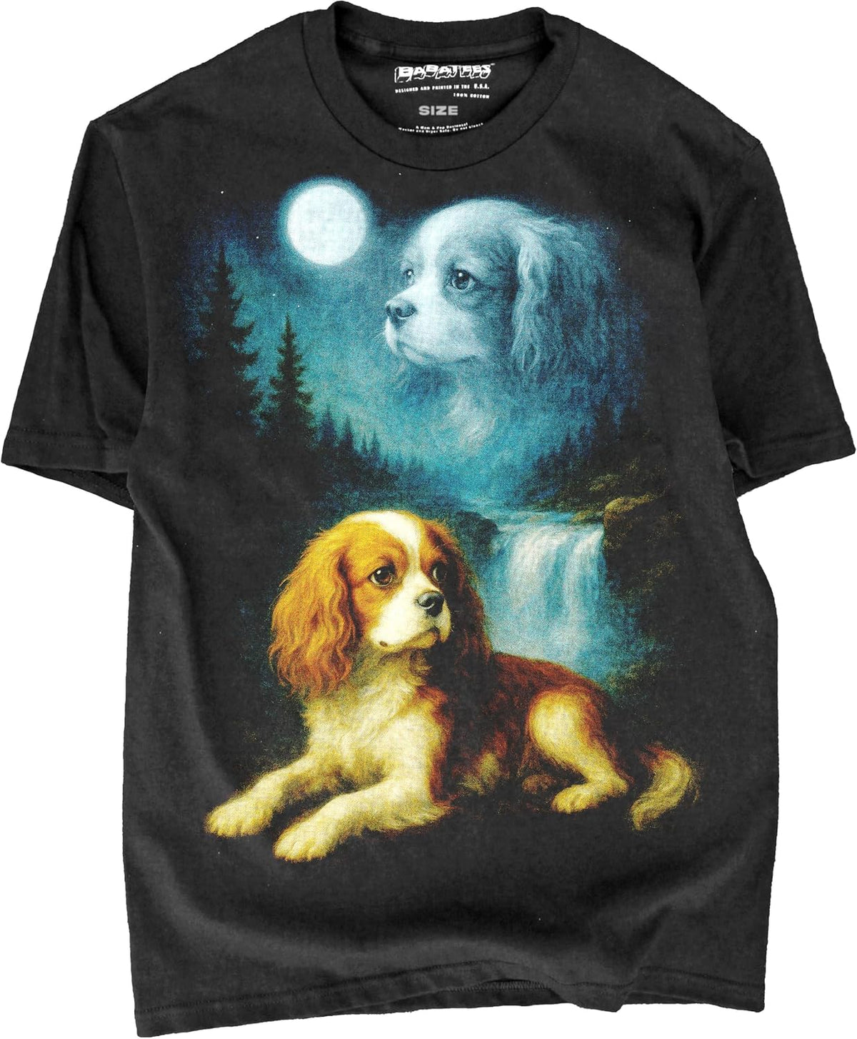 Cavalier King Charles Spaniel T-Shirt, for Spaniels Mom and Dads Moonlit Night Design, 100% Cotton, Unisex - Cavalier King