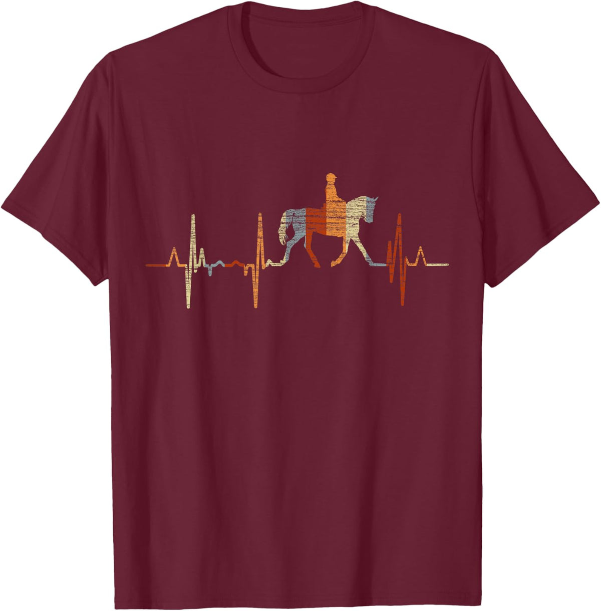 Dressage Riding Heartbeat Vintage ECG Cardiogram Retro T-Shirt - Burgundy