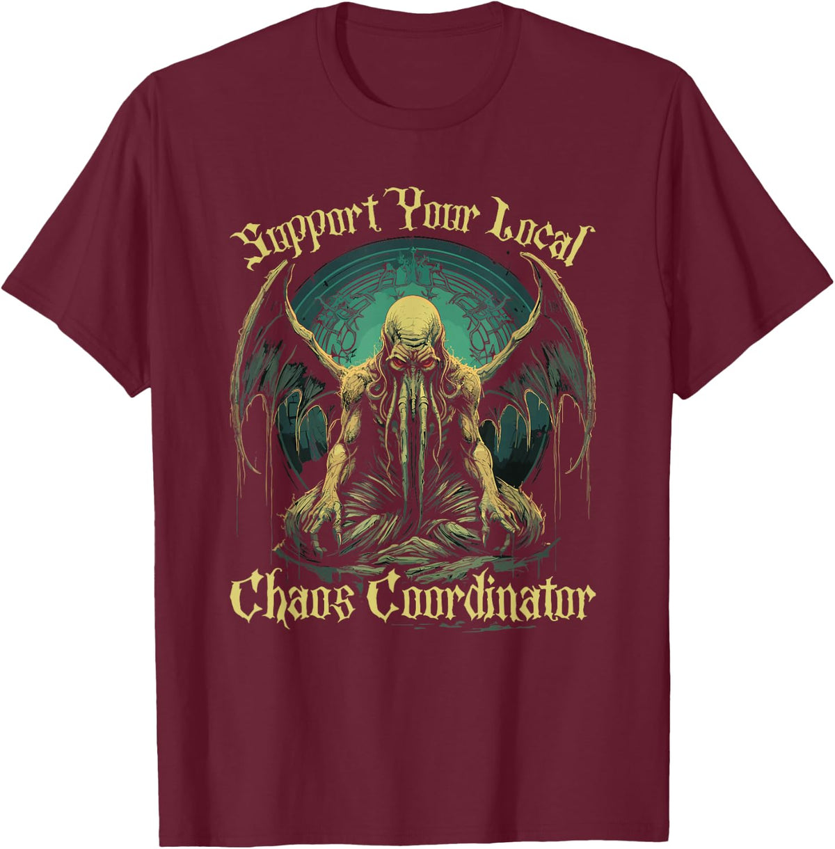 Cthulhu Chaos Coordinator, Cosmic Horror Cthulhu T-Shirt - Burgundy