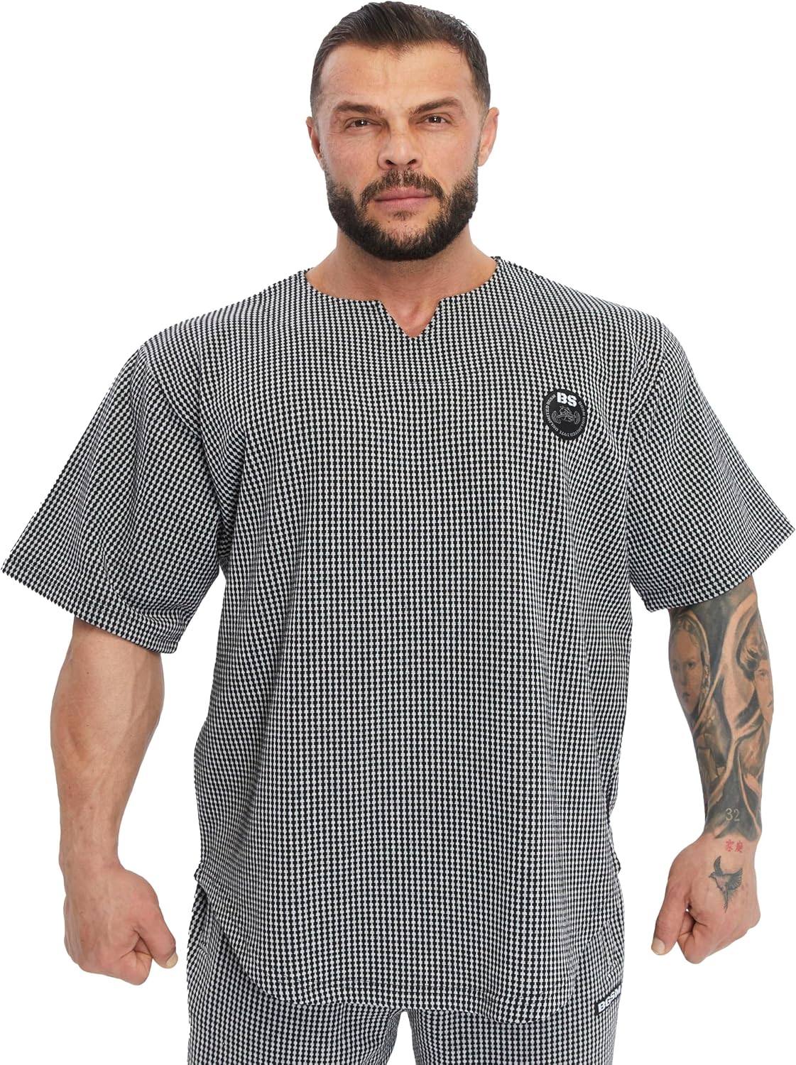 Men's Oversize T-Shirt, Bodybuilding, Lifting Cardio Rag Top Thick Fabric Textured Active T-Shirt - Grey