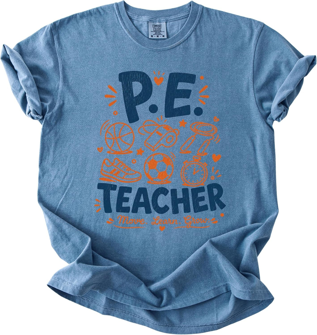 FITIN P.E. Teacher T-Shirt, Physical Education School Sports Graphic Tee - Blue Jean
