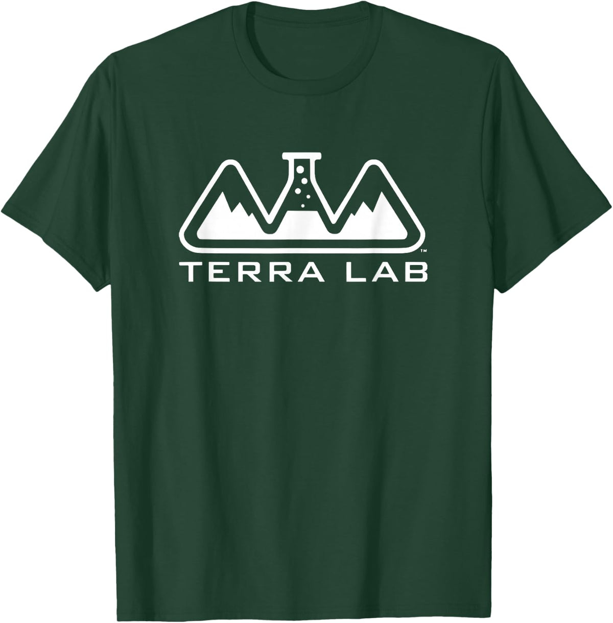 Lab Flask & Mountain Line Art – Science Explorer Emblem T-Shirt - Dark Green