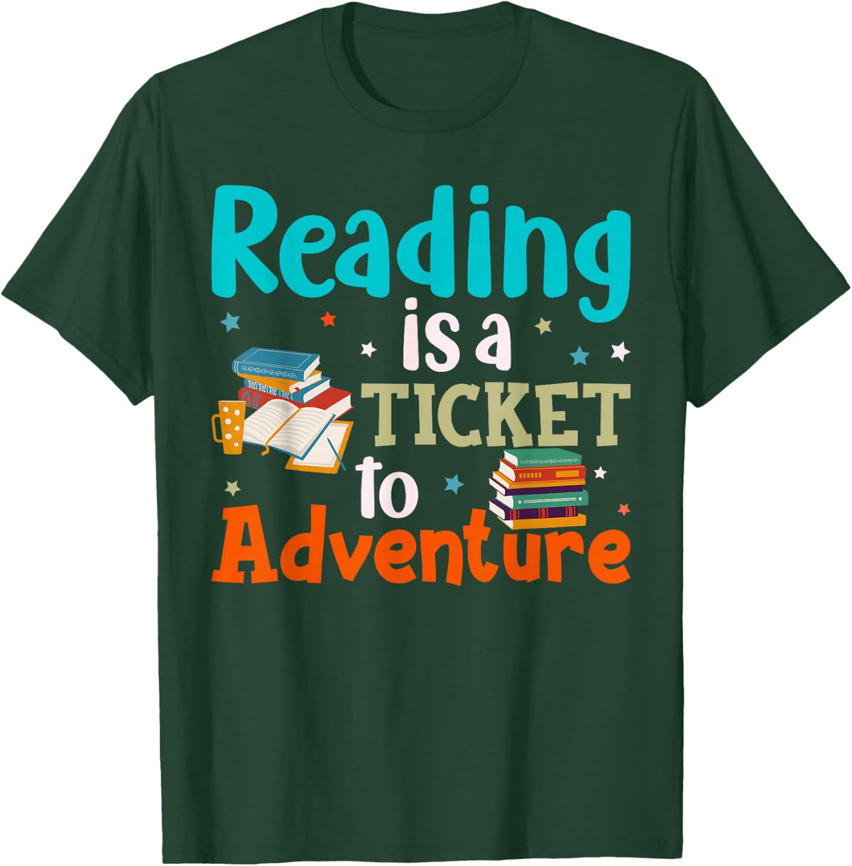 Reading Adventure Library Book Adventure Teacher Student T-Shirt - Dark Green