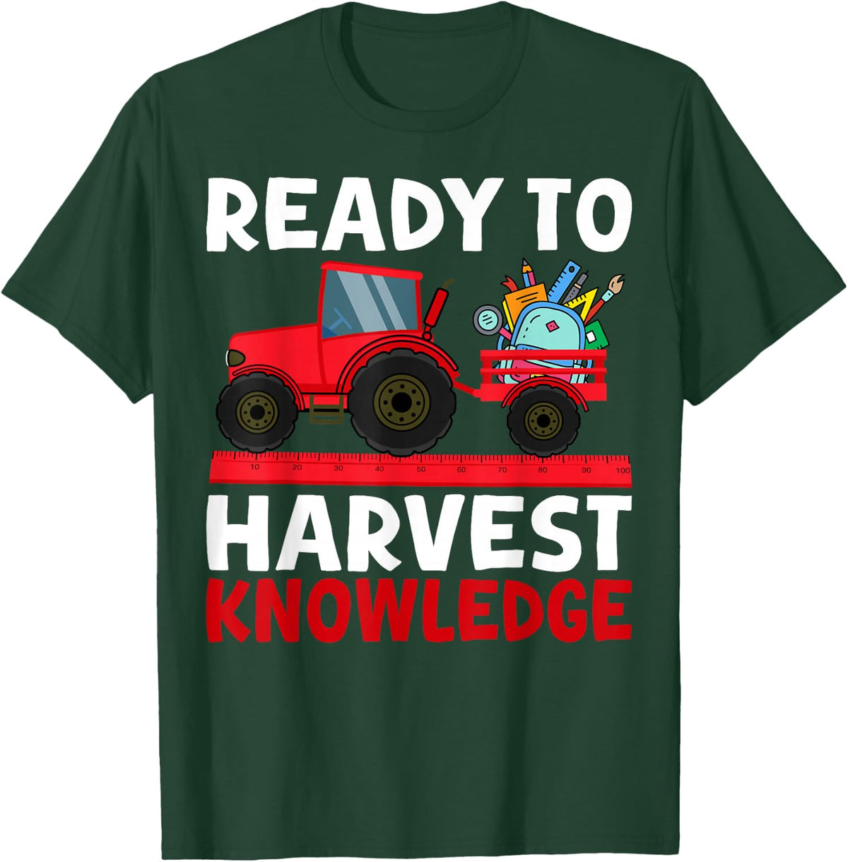 Back to School Tractor Farmer Boys First Day of School Kids T-Shirt - Dark Green
