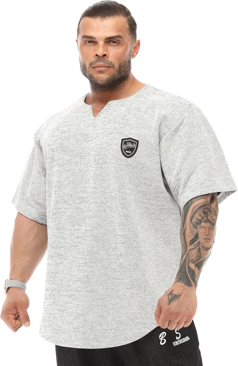 Men's Oversize T-Shirt, Bodybuilding, Lifting Cardio Rag Top Thick Fabric Textured Active T-Shirt - White